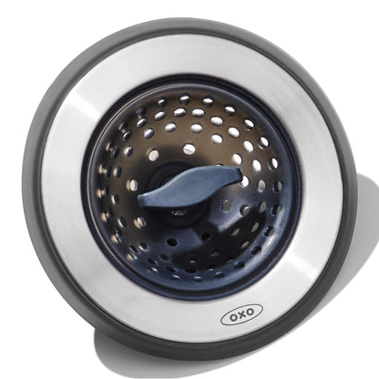 OXO Good Grips 2-in-1 Sink Strainer Stopper, Kitchen Sink Stopper | Catches Debris And Stops Drain, Easy-Lift Tab, Flexible Silicone, Fits Standard Drains, Dishwasher Safe, Kitchen Sink
