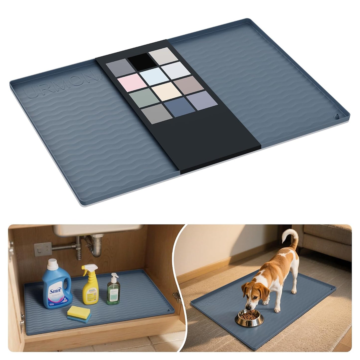 Waterproof Silicone Under Sink Mat 31'' x 22'' Shelf Liner for Kitchen and Bathroom, Cabinet and Counter Protector, Storage and Organizers, Litter Mat, Pet Cat Puppy Essentials(Dark Grey)