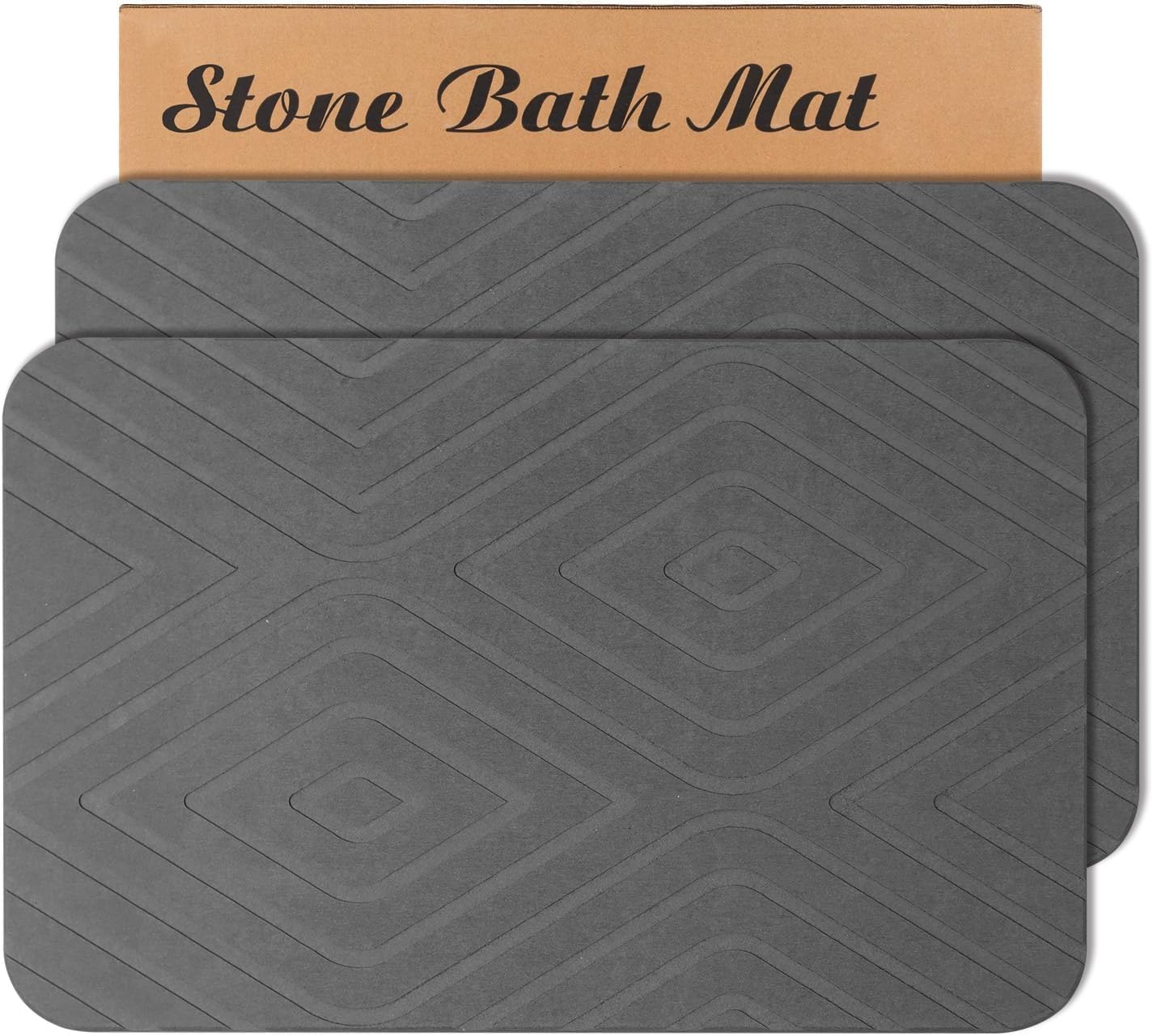 2 Pack Stone Bath Mat, Diatomaceous Earth Shower Mat, Non-Slip Super Absorbent Quick Drying Bathroom Kitchen Floor Mat, 24x15, Grey