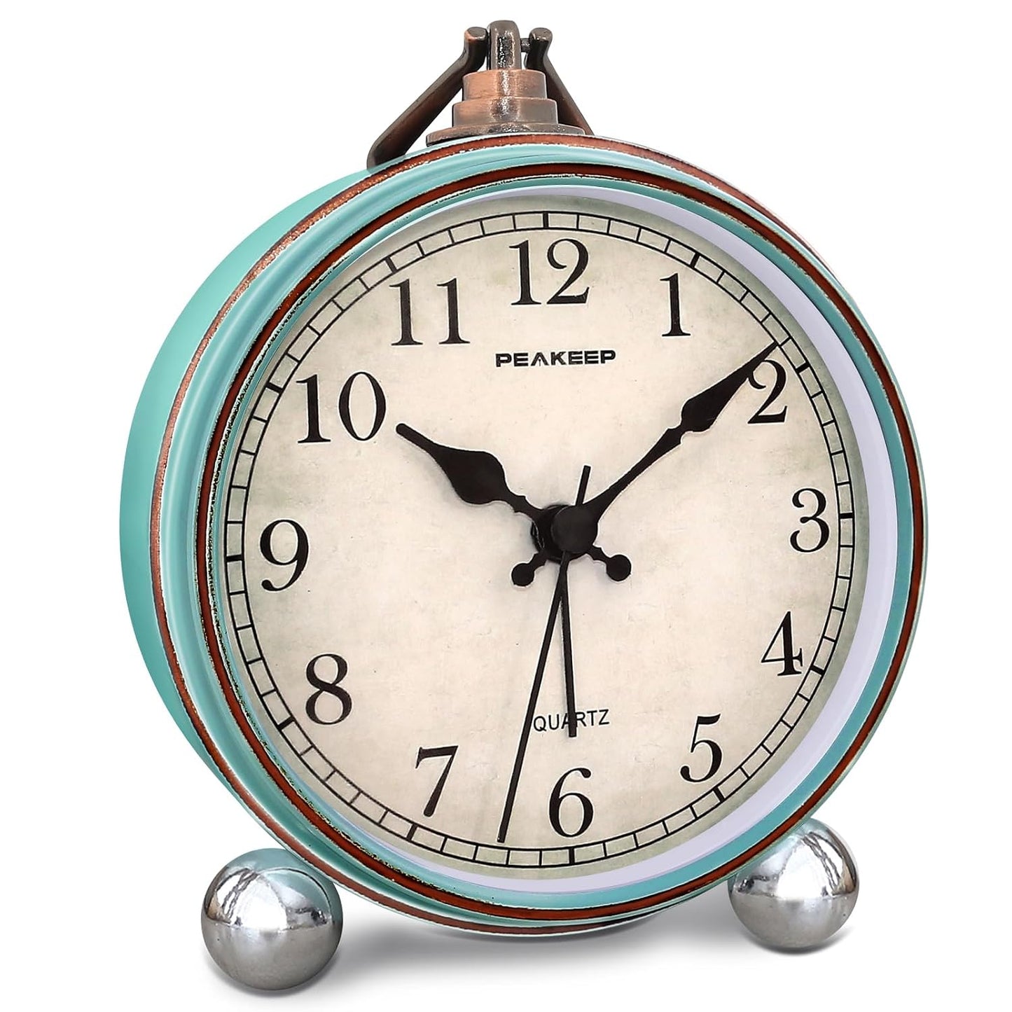 Peakeep 4" Small Battery Operated Antique Retro Analog Alarm Clock | with Contour Lines in Gold for Room Decor, Silent Elegant Bedside Desk Table Gift Clock
