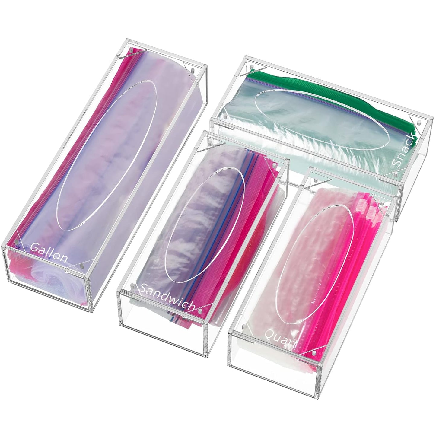 FEMELI Food Bag Storage Organizer Acrylic Kitchen Drawer Baggie Box Clear
