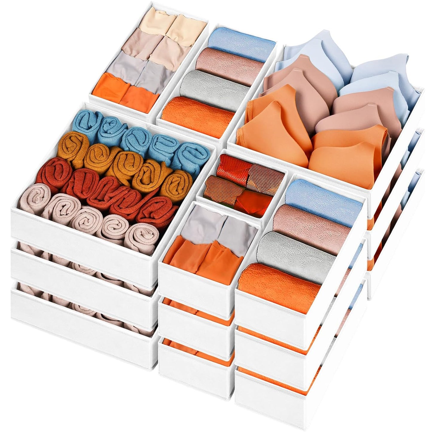 Closet Drawer Organizer Clothes, 15 Pack White Dresser Organizer for Baby Clothes, Fabric Drawer Dividers for Nursery Bedroom