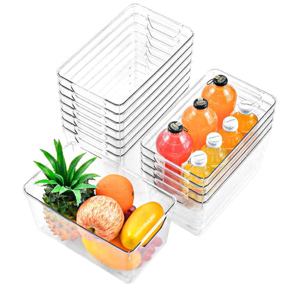 Freebat 12 Pack Pantry Organization and Storage,Clear Plastic Storage Bins | Middle, Cabinet Organizer, Clear Plastic Storage Containers with Handle,Acrylic Storage Bins for Cabinet, Fridge