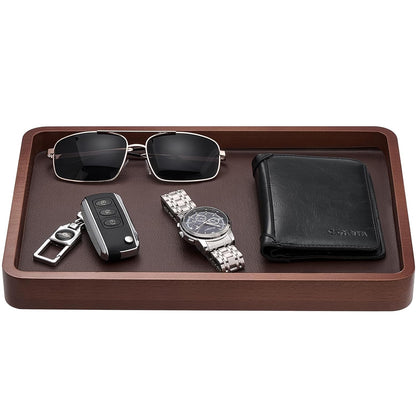 ProCase Wood Valet Tray for Men, Key Tray, Desk & Nightstand -DarkBrown | Wood Catch-All EDC Tray for Nightstand Decor, Desk & Entryway, Holds Keys, Wallets, Watches, Phones & Coins