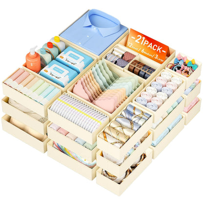 DIMJ Drawer Organizer Clothes Storage - 21 Pack Baby Dresser Organizer for Nursery Closet Organization, Fabric Drawer Organizer Bins for Underwears Socks Bras, Foldable Storage Dividers for Bedroom