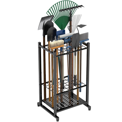 Tool Organizer for Garden, Garage Tool Organizer & Garage Organization – Heavy Duty Steel Garden Tool Organizer Stand Holds 35 Tools/Rakes/Brooms, Tool Storage Rack for Shed/Outdoor, Garage Organizer
