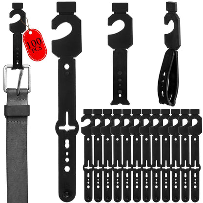 100 Pack Belt Hanger, Black Plastic Tie Hangers Bulk for Men & Women, Non-Slip Space Saving Closet Organizers and Storage, Durable Retail Display Hooks for Wardrobe, Accessories
