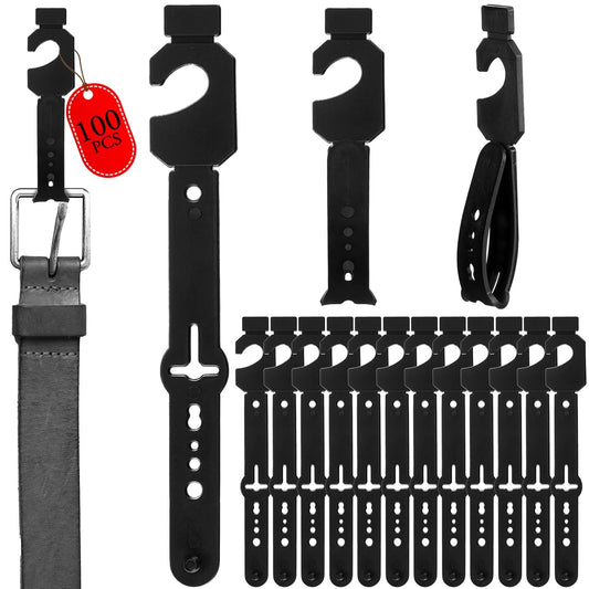 100 Pack Belt Hanger, Black Plastic Tie Hangers Bulk for Men & Women, Non-Slip Space Saving Closet Organizers and Storage, Durable Retail Display Hooks for Wardrobe, Accessories