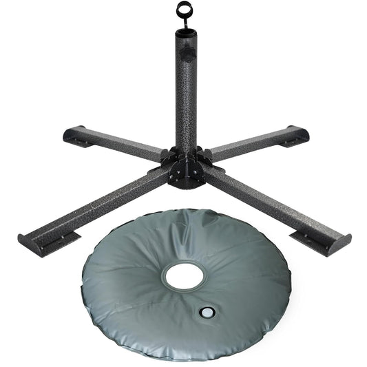 AMMSUN Foldable Portable Beach Umbrella Stand, Patio Umbrella Base Holder | Outdoor Sunshade Anchor, with Weight Bag, Rust-Free Tempered Iron Umbrella Stand for Courtyard, Garden, Beach, Lawn, Fishing