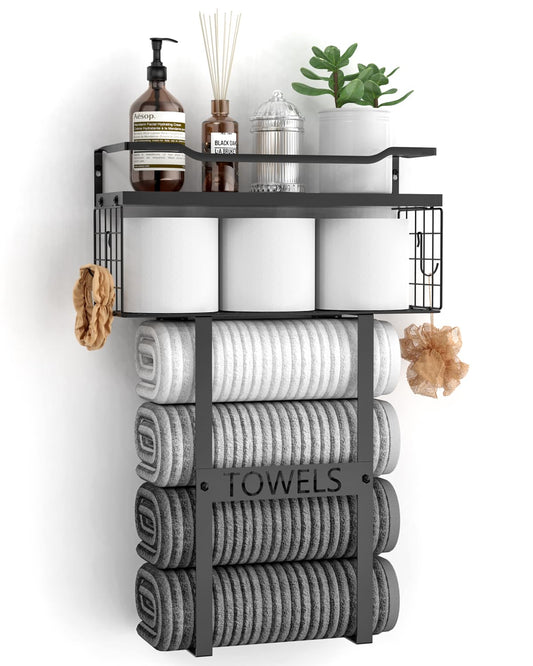 Towel Racks for Bathroom Wall Mounted Towel Storag... (Black | Metal)