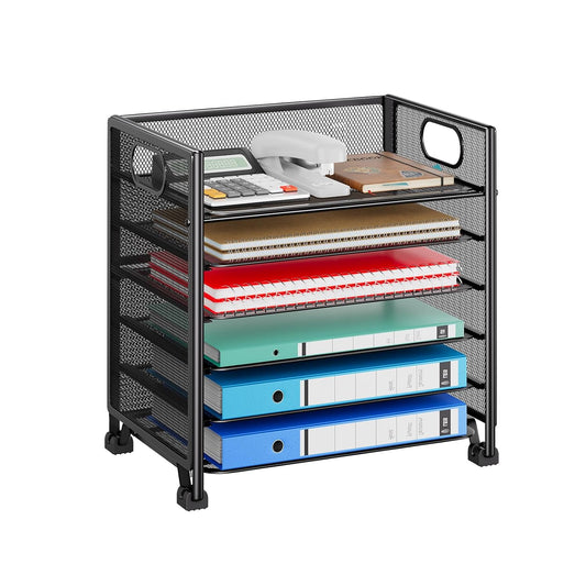 6-Tier Paper Tray Organizer, File Organizer for De... (Black | Metal)