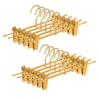 10 Pack Gold Metal Pants Skirt Hangers with Clips & Swivel Hooks | Lightweight Aluminum & Sturdy, Non-Slip Pads for Trouser, Skirts, Jeans, Scarf, Camisoles, Kids & Adults