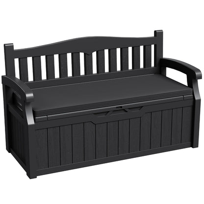 Greesum 80 Gallon Outdoor Storage Bench Deck Box,Black | with Cushion & Armrest, Lockable, Waterproof UV Resistant, Comfortable Seating for Patio, Pool, Garden