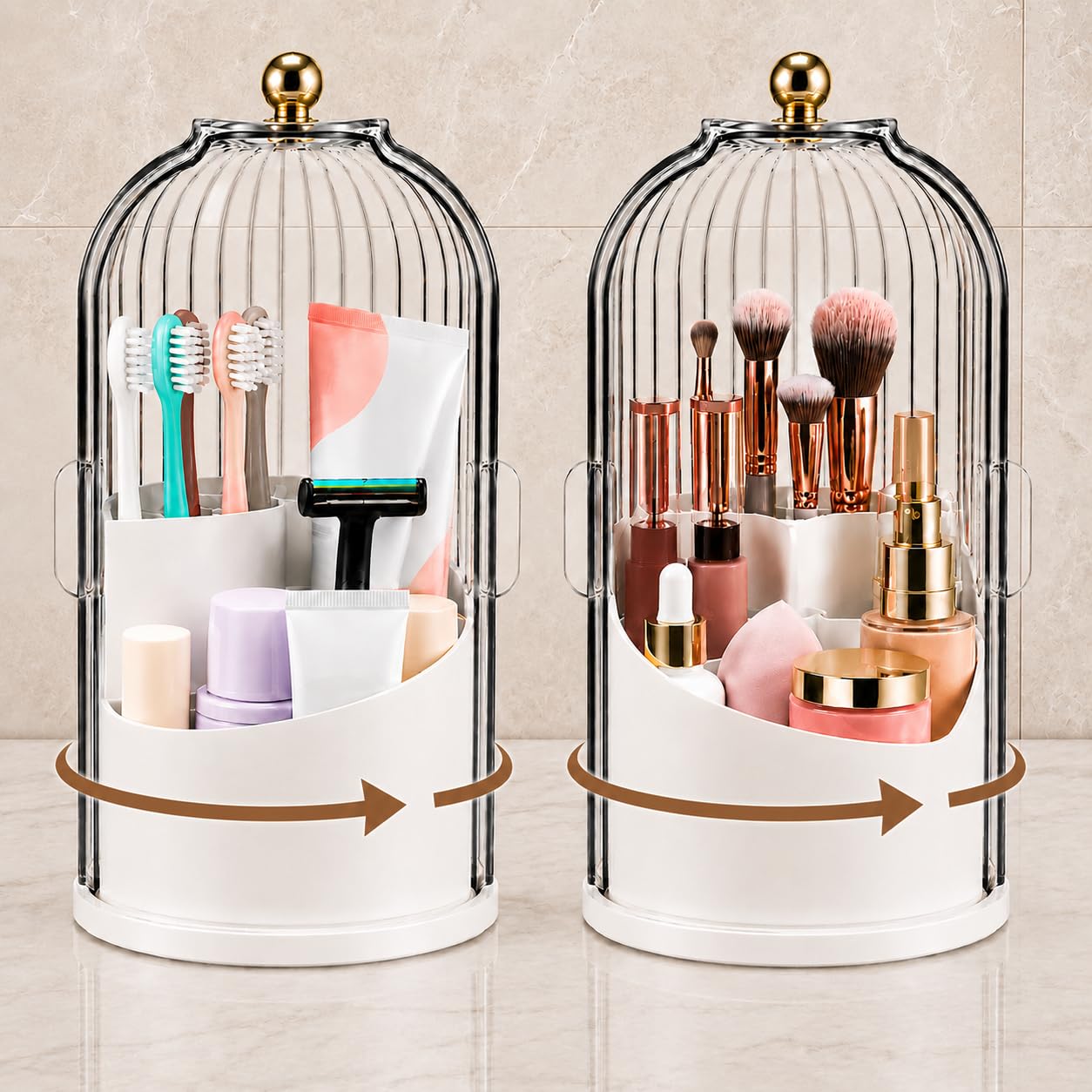 Rotating Toothbrush Holder with Cover, Storage for Bathroom, Dustproof Toothbrush Holder with Sliding Lid Electric Tooth Brush and Makeup Brush Organizer for Vanity, Dustproof with Cover