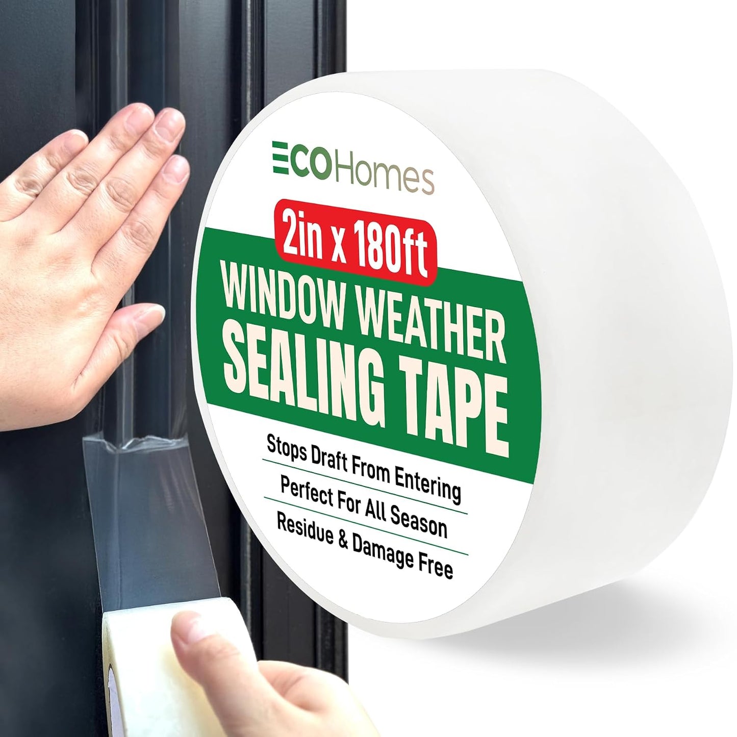 ECOHomes Window Weather Sealing Tape (2 Inch Wide x 180 Ft, Clear) | Weather Stripping Tape, To Stop Drafts Through Window Gaps and AC Units, Insulation Seal for Home and Air Conditioners
