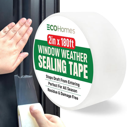 ECOHomes Window Weather Sealing Tape (2 Inch Wide x 180 Ft, Clear) | Weather Stripping Tape, To Stop Drafts Through Window Gaps and AC Units, Insulation Seal for Home and Air Conditioners