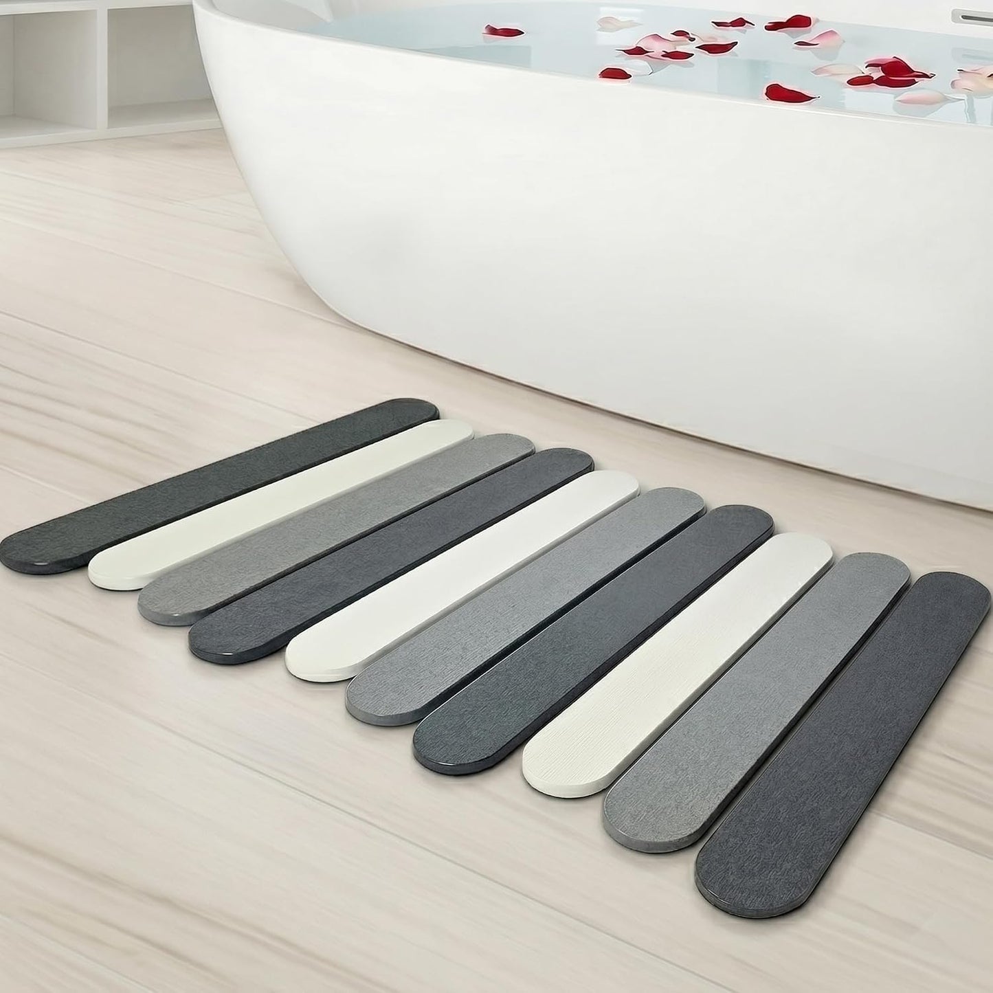 Foldable Stone Bath Mats for Bathroom, Super Absorbent Diatomaceous Earth Bath Mats, Quick Drying Non Slip Mat, 23.6 x 15.5 Inch Folding Grey Bath Stone Mat, Easy Storage and Compact.