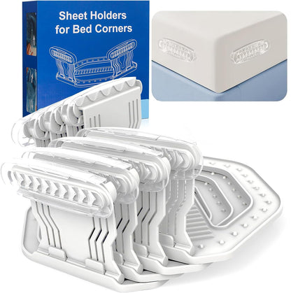 4 Pack No Clip Bed Sheet Holders, No Lift Mattress, Universal Fit White | One-Time Install, Keep Sheets Firm & Tight, Fit Twin Queen King White