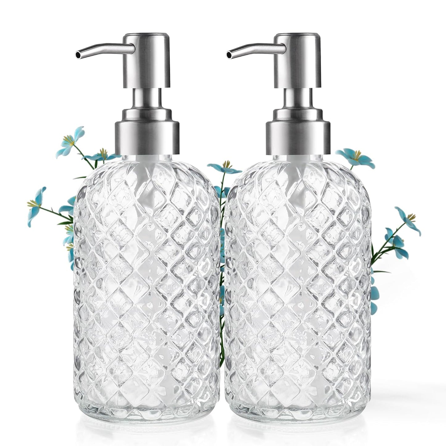 Kaishun Refillable Glass Soap Dispenser (2PC) for Hand Soap & Lotion, Clear