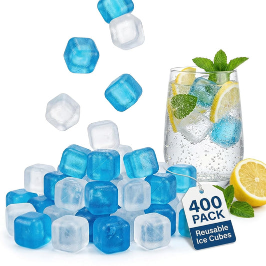 400 Pack Reusable Ice Cubes BPA-Free Plastic, Non-Diluting for Drinks | Refreezable Ice Cubes for Coolers, Lunch Boxes, Whiskey, Coffee, Iced Tea, Bars, Parties, Camping, and OutdoorIce Baths,