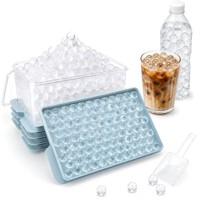 Mini Ice Cube Trays with Lid & Bin, Tiny Pebble Ice Balls for Coffee | Make 416 Mini Ice Balls with 4 Trays, Easy Release, Stackable, Scoop Included, for Iced Coffee, Drinks and Daily Use