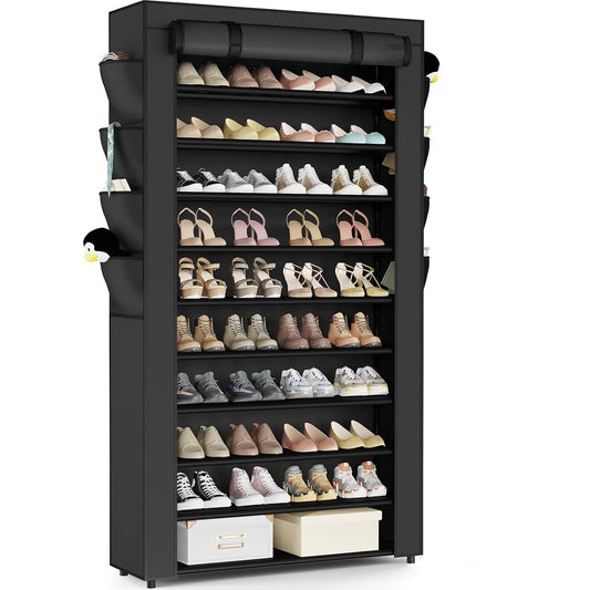 Mavivegue Shoe Rack with Cover, 10+1 Tier Tall Shoe Storage for 50-55 Pairs of Shoes, Shoe Organizer for Entryway, Closet