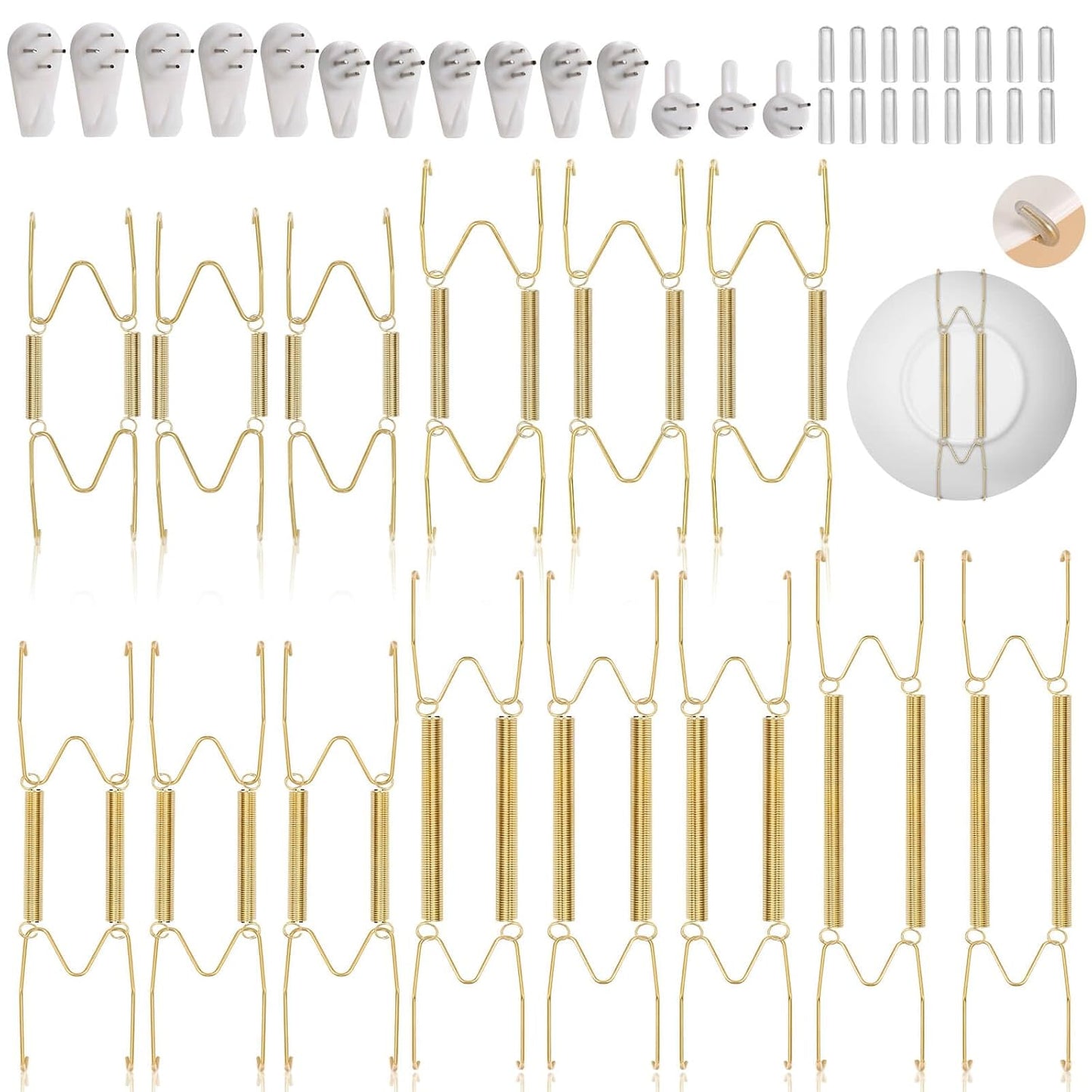 14 pcs Plate Hangers for The Wall, 4/6/8/10/12 Inch Invisible Decorative Wall Plate Hangers, Stainless Steel Plates Walls Hanger for Display Various Sizes with Hooks for Decorative