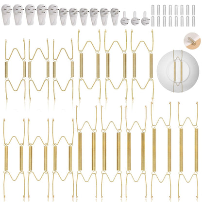 14 pcs Plate Hangers for The Wall, 4/6/8/10/12 Inch Invisible Decorative Wall Plate Hangers, Stainless Steel Plates Walls Hanger for Display Various Sizes with Hooks for Decorative