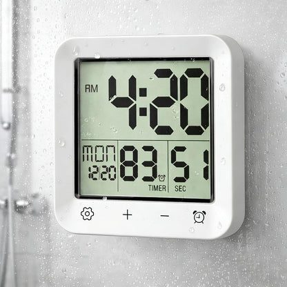 Shower Clock Waterproof, Bathroom Digital Clock with Timer, LCD Display, Touch Screen, Suction Cup, Temp, Seconds, Hanging, Hole Stand, Digital Wall Clocks Battery Operated for Kids and Adults