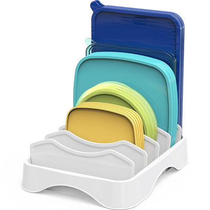 Simple Houseware Food Container Lid Storage 10" x 8" Adjustable Divider | Lid Organizer, White