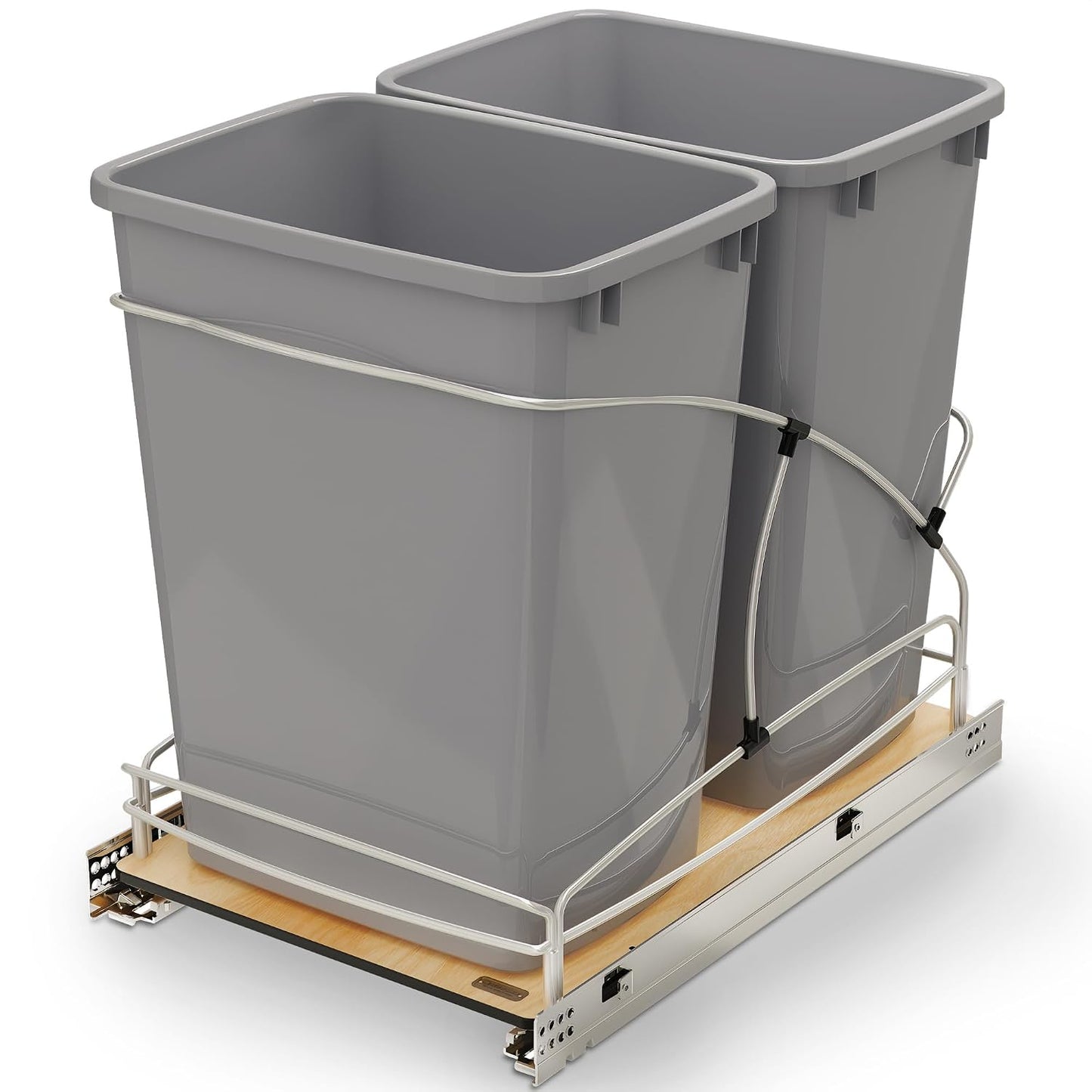 Rev-A-Shelf Double Pullout Trash Can w/Soft-Close Slides, 14.5" Min Opening | Large Capacity Garbage/ Recycling Waste Bins for Under Kitchen Cabinets, Heavy Gauge Wire Construction, 54WC-1835SC-17-1