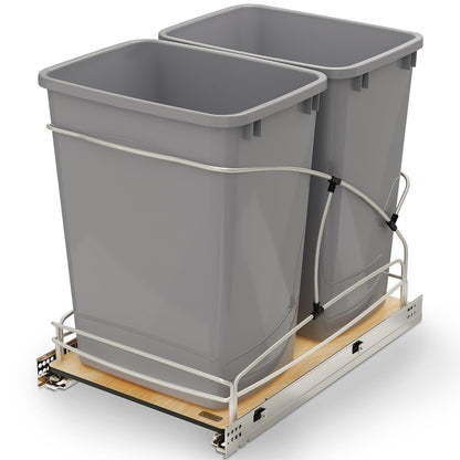 Rev-A-Shelf Double Pullout Trash Can w/Soft-Close Slides, 14.5" Min Opening | Large Capacity Garbage/ Recycling Waste Bins for Under Kitchen Cabinets, Heavy Gauge Wire Construction, 54WC-1835SC-17-1