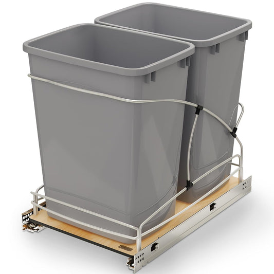 Rev-A-Shelf Double Pullout Trash Can w/Soft-Close Slides, 14.5" Min Opening | Large Capacity Garbage/ Recycling Waste Bins for Under Kitchen Cabinets, Heavy Gauge Wire Construction, 54WC-1835SC-17-1
