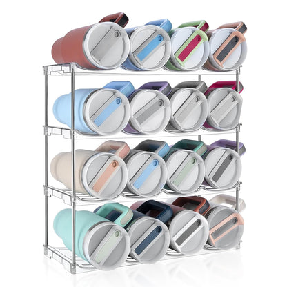 Stackable Water Bottle Organizer Large Compartment Water Bottle Holder | Tumbler Organizer for Stanley 40 oz Cup, Kitchen Cabinet Storage Organizer for Stanley Cup Accessories, 4 Tier Hold 16 Bottle