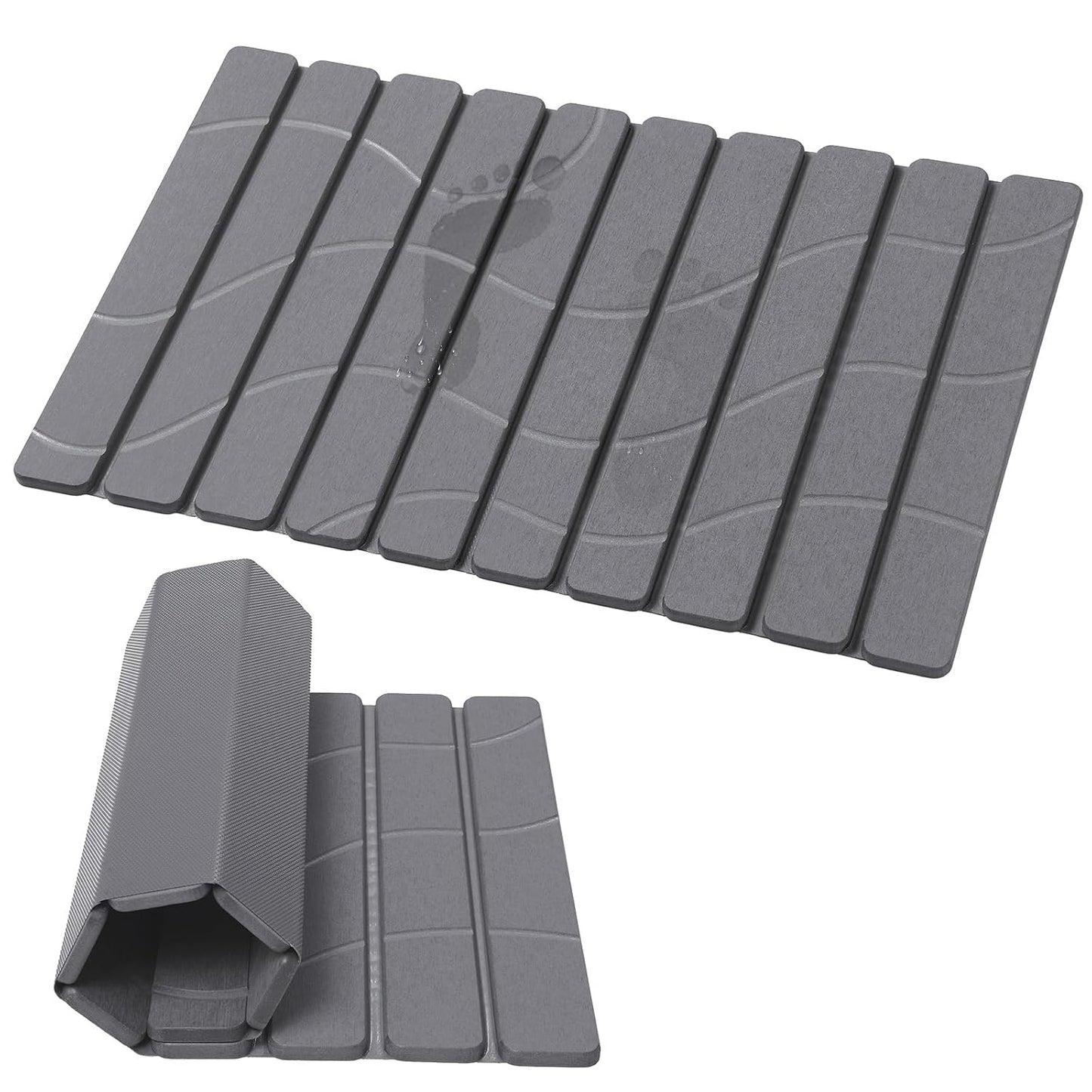 Foldable Stone Bath Mat, Non Slip Large Diatomaceous Shower Mat, Super Absorbent Quick Drying Stone Mat for Bathroom Kitchen Floor Counter Sink,Easy to Clean & Store (24" x 16" Dark Gray)