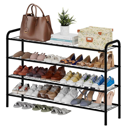 viewcare Long Shoe Rack for Closet, 4-Tier Extra Long Shoe Rack for Entryway & Garage, Black Shoe Organizer Holds 20-23 Pairs, Sturdy Metal Construction