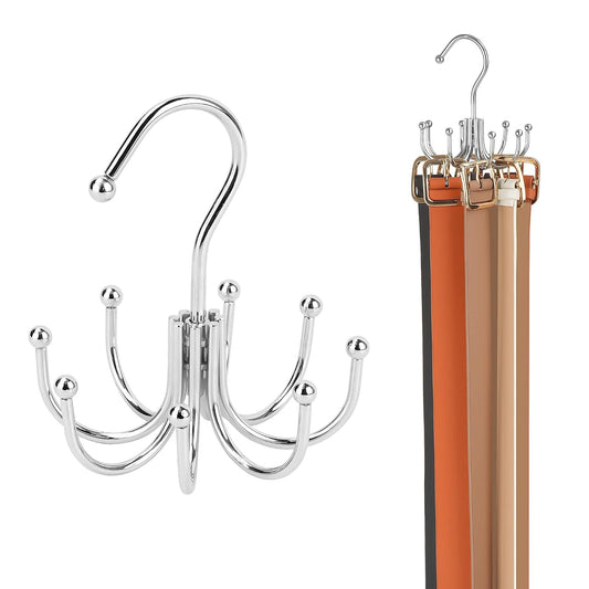 ZEDODIER 2 Pack Belt Hanger, Belt Organizer for Closet 360° Rotatable | Heavy-Duty Metal Belt Holder with 16 Hooks, Holds Up to 48 Belts, Hanging Belt Storage Rack for Closet, Space Saving