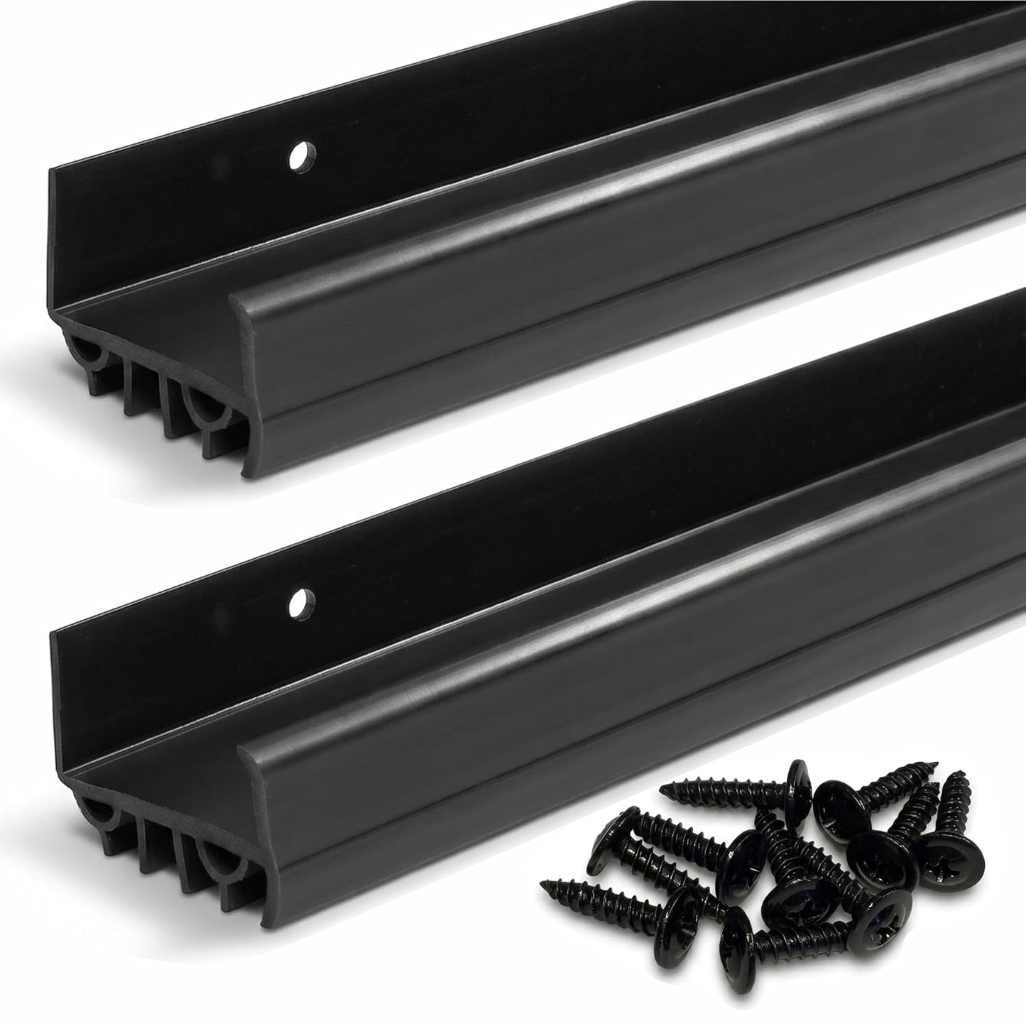 Door Sweep for Bottom of Door, Exterior Door Seal 36”, Fits Standard 1-3/4” Doors, Adjustable Fit, Blocks Draft, Noise, Dust & Bugs, Heavy Duty uPVC, Easy Install with Screws (2, Black)
