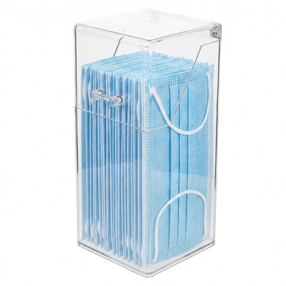 Healeved Clear Face Mask Dispenser with Lid, Acrylic Countertop Storage Box Holder for Facial Masks, Gloves and Hairnets, Dust-Proof Vertical Organizer for Home Office Clinic (8.25 x 3.46 Inch)