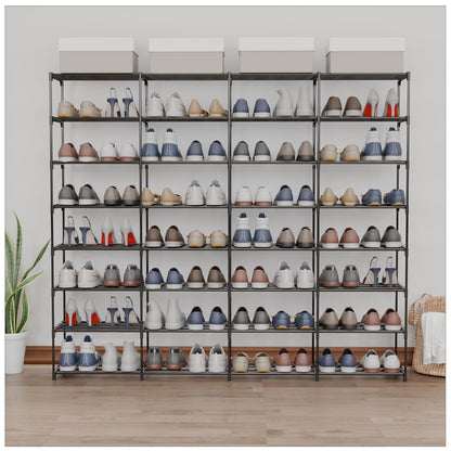 SMILHELTD Large Shoe Rack 4 Row 8 Tier for Entryway Holds 64 Pairs | Metal & Plastic Sneaker Shelves, DIY Assembly, Space Saving Storage Organizer for Garage Closet, 66.1"W x 49.2"H