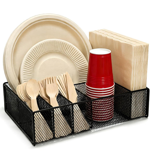 Paper Plate Organizer for Countertop - Metal Utens... (Black | Metal)