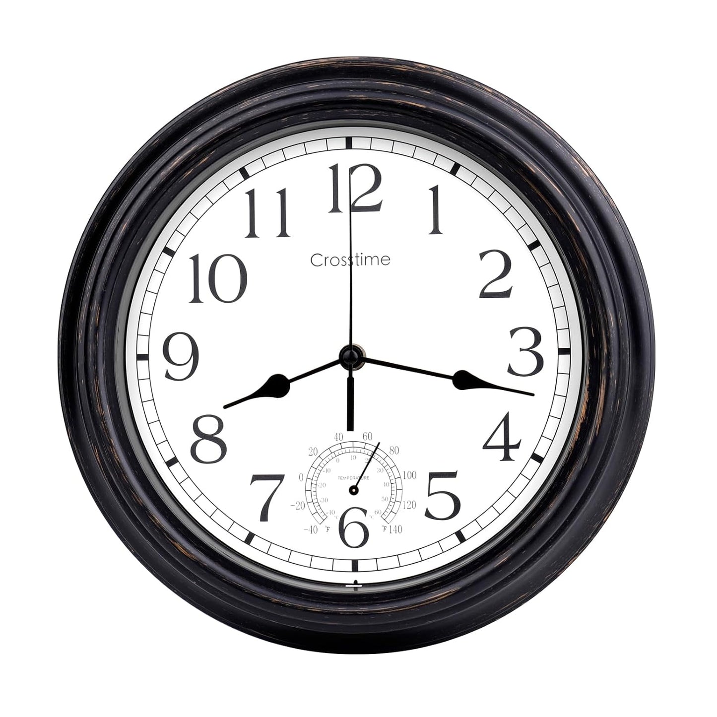 16 Inch Large Outdoor Clock Waterproof with Thermometer Retro Wall Clocks for Patio Pool Garden Home,Bronze
