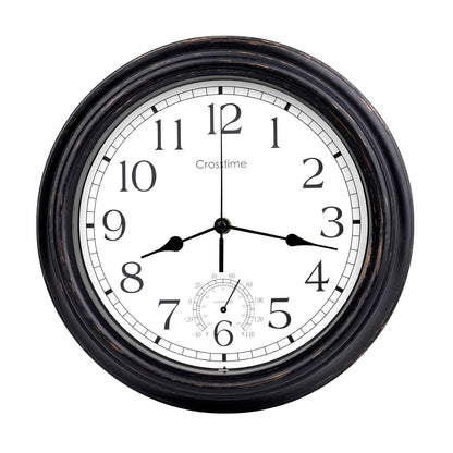 16 Inch Large Outdoor Clock Waterproof with Thermometer Retro Wall Clocks for Patio Pool Garden Home,Bronze