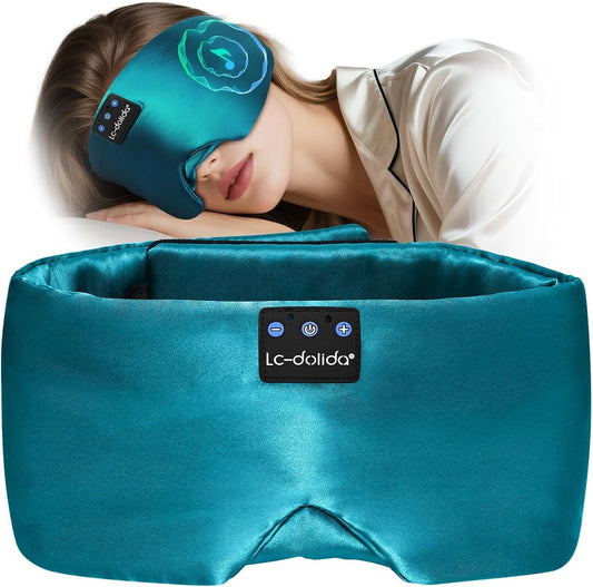 LC-dolida Luxurious Silk Soft Sleep Mask, Sleep Headphones with Bluetooth 5.4 for Side Sleeper, Total Blackout Eye Sleeping Mask for Women and Men, Ideal Gift for Restful Sleep, Travel(Dark Green)