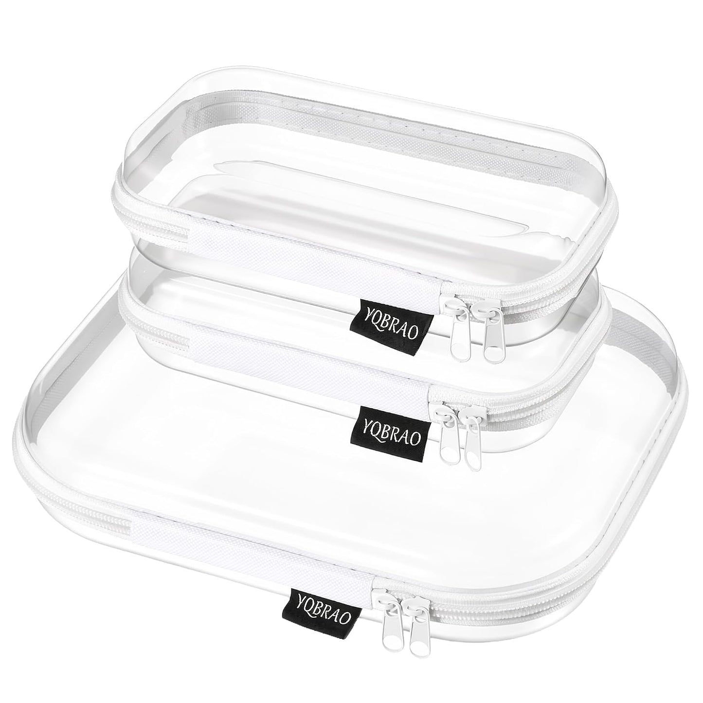 YQBRAO Clear Hard Shell Organizer Cases, 3-Pack, White | Rigid 1.2 mm clear PET organizers with multi-size design for travel, home storage, and everyday essentials.