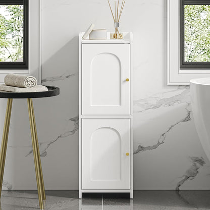 Hzuaneri Bathroom Storage Cabinet, Small Corner Floor Cabinet with 2 Doors | Narrow Toilet Paper Cabinets with Adjustable Shelf, Bathroom Organizer for Small Spaces, 7.9" D x 9.8" W x 29.5" H White