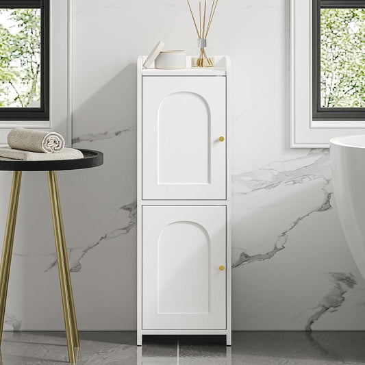 Hzuaneri Bathroom Storage Cabinet, Small Corner Floor Cabinet with 2 Doors | Narrow Toilet Paper Cabinets with Adjustable Shelf, Bathroom Organizer for Small Spaces, 7.9" D x 9.8" W x 29.5" H White