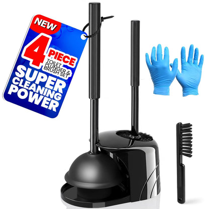 4in1 Toilet Plunger and Brush Set - Home Bathroom Cleaning Tools | 21", Groove Gap Brush, Cleaning Gloves, Heavy Duty Toilet Bowl Cleaner, Apartment Must Haves Bathroom Decor Accessories