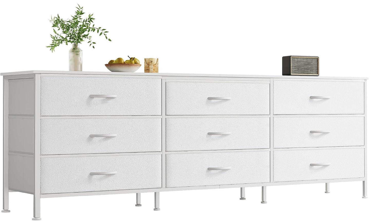 Huuger 63 Inch Dresser for Bedroom, Dresser for Closet with 9 Fabric Drawers, Large TV Stand for 55, 65, 70 Inch TV, Entertainment Center with Storage, Wide Long Chest of Drawers, White