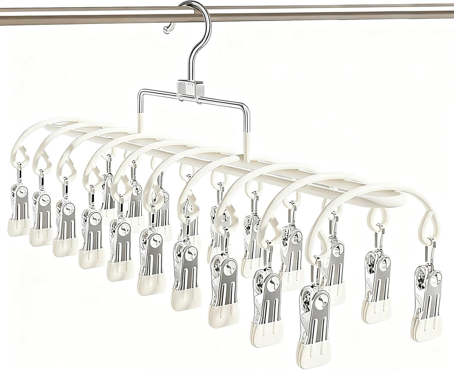 20 Clips Space-Saving Multi-Pants Hangers, 360° Rotating Hangers (Beige) | skirt hangers space saving,legging hangers for closet organizer,Space Saving Hanging Closet Organizer Metal pants organizer